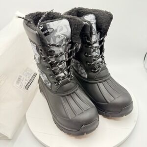 HOBIBEAR Boys US Size 5 Youth Snow Boots Black Faux Fleece Winter NEW